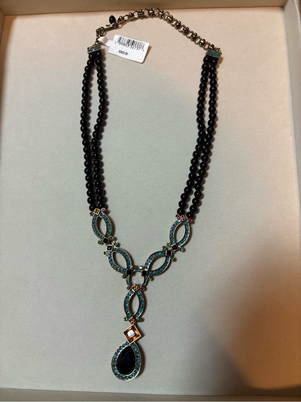 Heidi Daus Black Bead Multicolor Crystal Teardrop Y Necklace